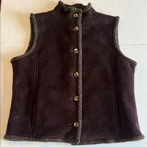 L.L. Bean Sherpa Lined Faux Suede Women’s Rugged Brown Vest Sz Large Outdoors